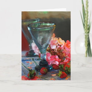 "Strawberries" Still Life with Glasses & Flowers Card