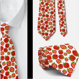 Strawberries Strawberry Pattern Red and White Tie
