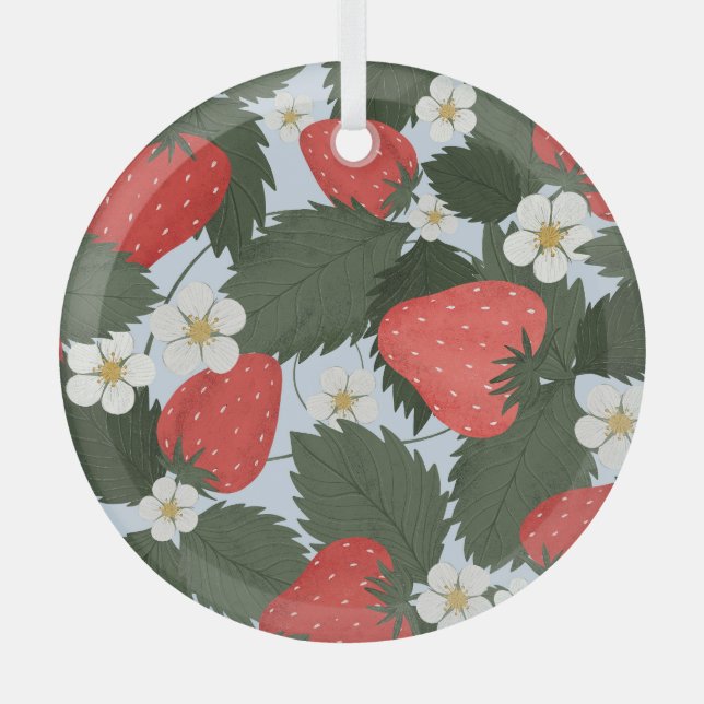 Strawberries: summer fruit pattern design. glass tree decoration (Front)