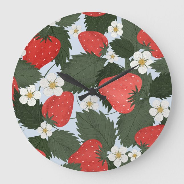 Strawberries: summer fruit pattern design. large clock (Front)