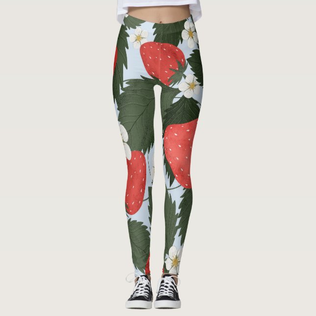 Strawberries: summer fruit pattern design. leggings (Front)