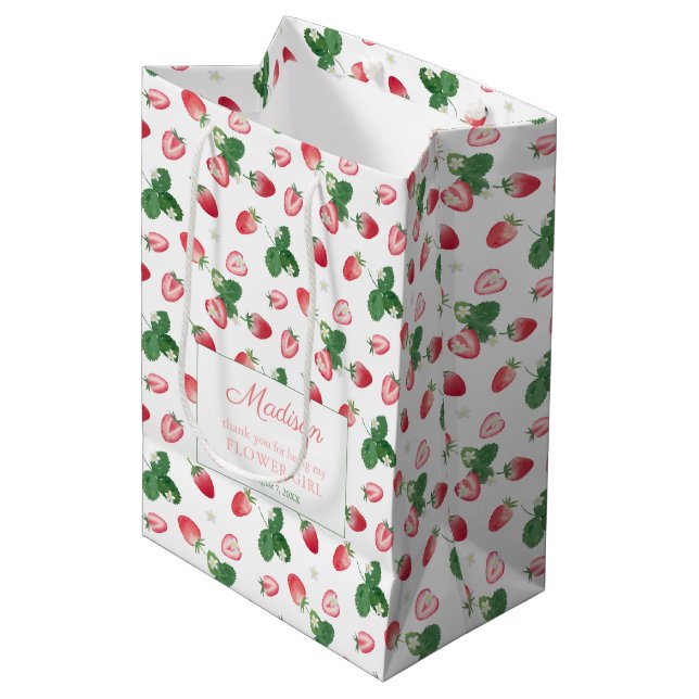 Strawberries Sweet Custom Name Wedding Thank You Medium Gift Bag (Front Angled)