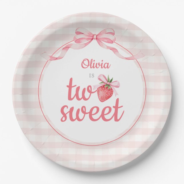 Strawberries Two Sweet 2nd Birthday Paper Plate (Front)