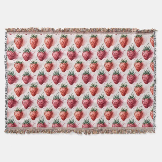Strawberries Vintage Boho Dreamscape Botanical Throw Blanket (Front)