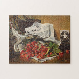 Strawberries Vintage Spring Fruits on Newspaper Jigsaw Puzzle