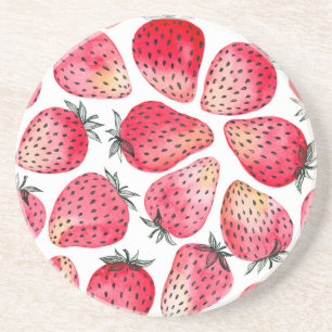 Strawberries watercolor and ink coaster