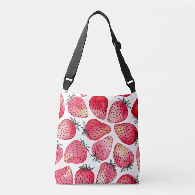 Strawberries watercolor and ink crossbody bag (Front)