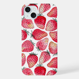 Strawberries watercolor and ink iPhone 15 plus case