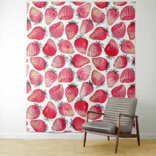 Strawberries watercolor and ink tapestry