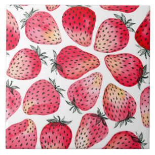 Strawberries watercolor and ink tile