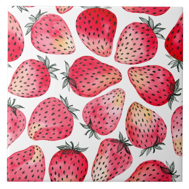 Strawberries watercolor and ink tile (Front)