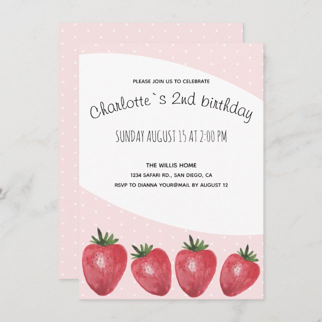 Strawberries Watercolor Hand-painted on Blush Announcement (Front/Back)