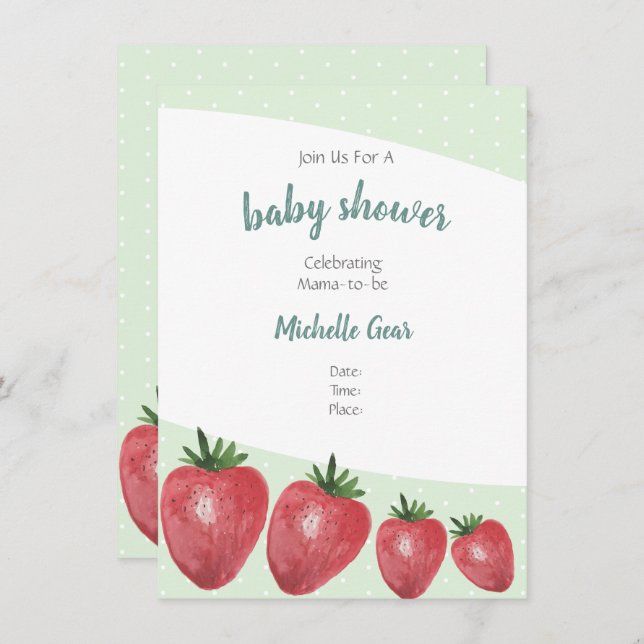 Strawberries Watercolor Hand-painted on Mint (Front/Back)