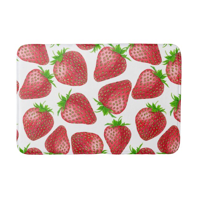 Strawberries watercolor pattern bath mat (Front)