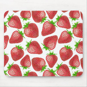 Strawberries watercolor pattern mouse pad