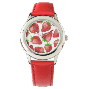 Strawberries watercolor pattern watch