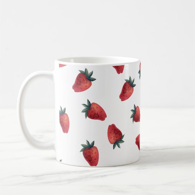 Strawberries Watercolor: Playful Seamless Pattern Coffee Mug (Left)