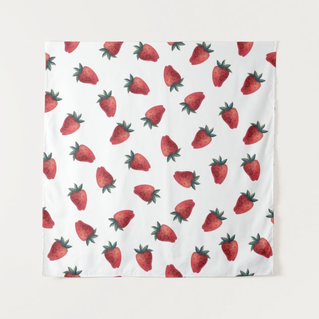 Strawberries Watercolor: Playful Seamless Pattern Tapestry (Front)