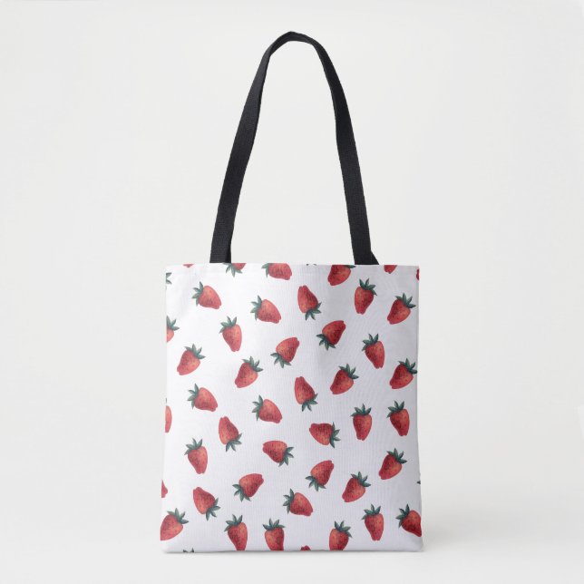 Strawberries Watercolor: Playful Seamless Pattern Tote Bag (Front)