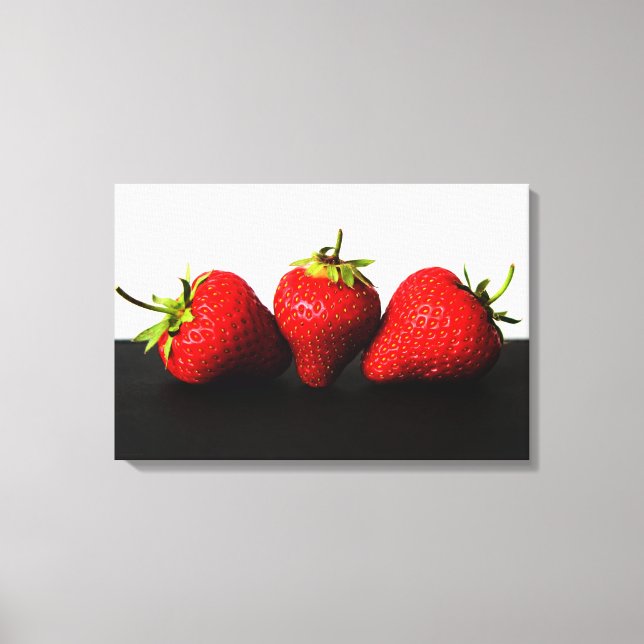 Strawberries White Over Black 24x16 (60x40cm)waca Canvas Print (Front)