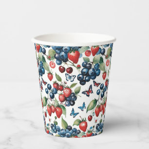 Strawberries With Blueberries and Butterflies Paper Cups