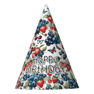 Strawberries With Blueberries and Butterflies Party Hat