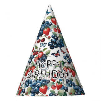 Strawberries With Blueberries and Butterflies Party Hat
