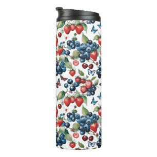 Strawberries With Blueberries and Butterflies Thermal Tumbler