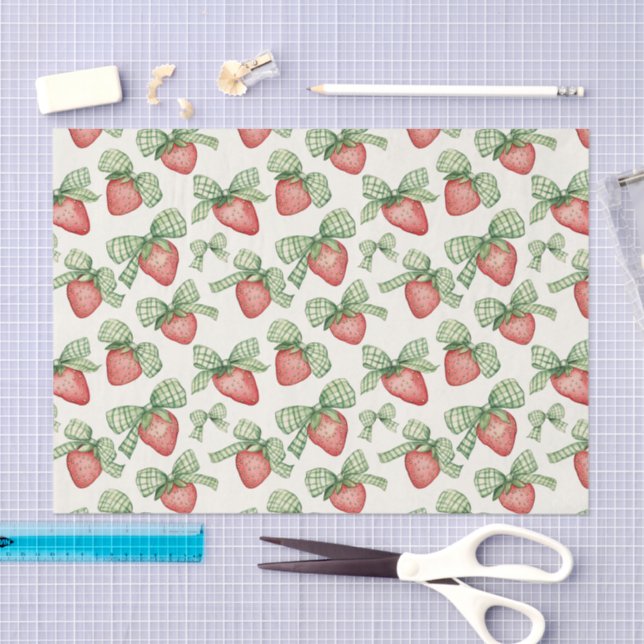 Strawberries with Green Bow Birthday Tissue Paper (Craft)
