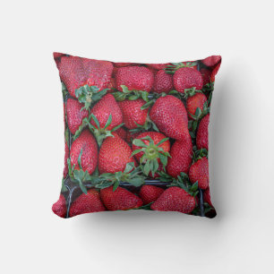 Strawberries with green leaves cushion