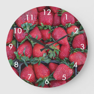 Strawberries with green leaves large clock