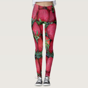 Strawberries with green leaves leggings