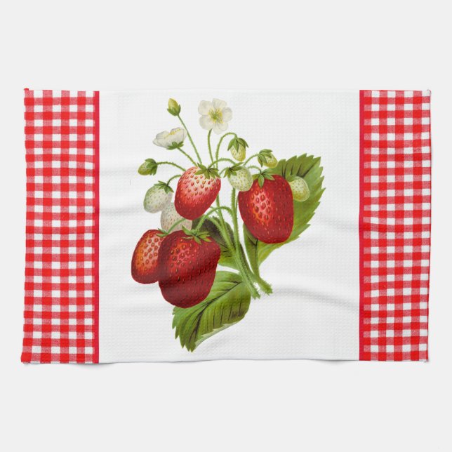 Strawberries with Red Gingham Kitchen Hand Towel (Horizontal)