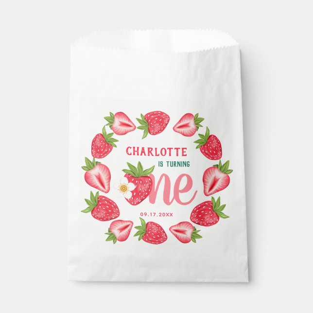 Strawberry 1st Birthday Baby Berry Sweet Party Favour Bags (Front)
