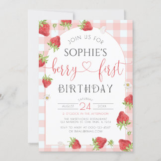 Strawberry 1st Birthday Berry First Birthday  Invitation