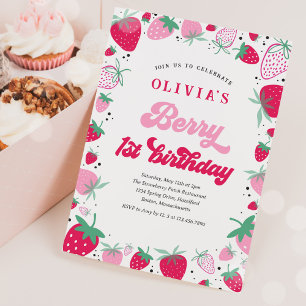 Strawberry 1st Birthday Berry First Birthday Party Invitation
