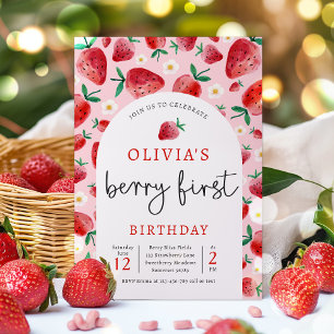 Strawberry 1st Birthday Berry First Birthday Party Invitation