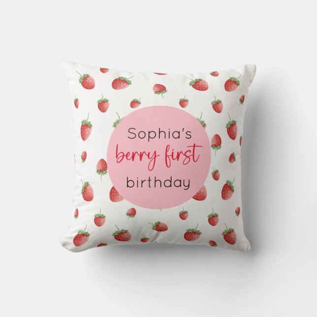 Strawberry 1st Birthday Berry First Cushion (Front)