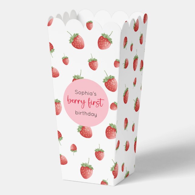 Strawberry 1st Birthday Berry First Favour Box (Front)