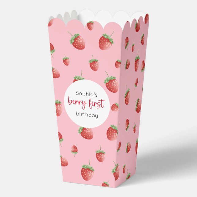 Strawberry 1st Birthday Berry First Favour Box (Front)