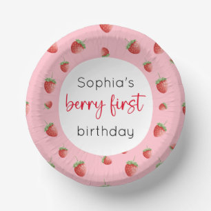 Strawberry 1st Birthday Berry First Paper Plate