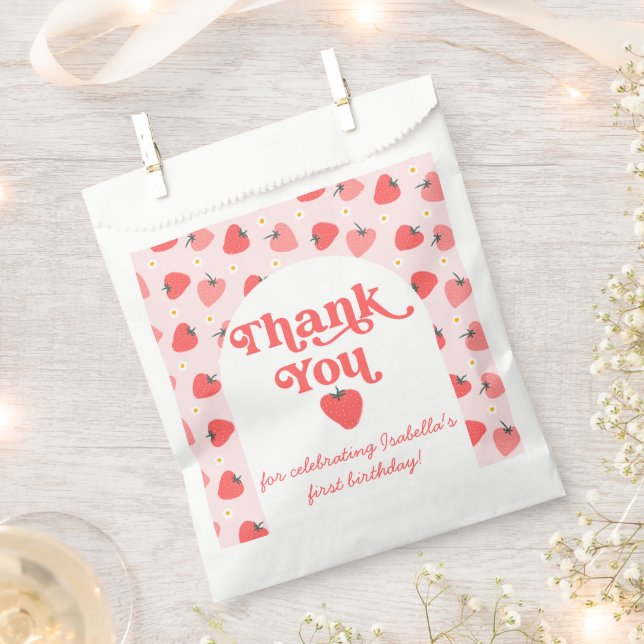 Strawberry 1st Birthday Berry First Thank You Favour Bags (Clipped)