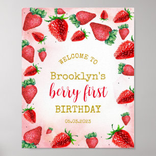Strawberry 1st Birthday Berry First Welcome Sign