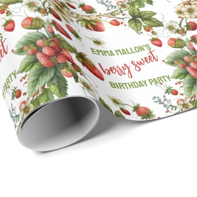 Strawberry 1st Birthday Berry First  Wrapping Paper (Roll Corner)