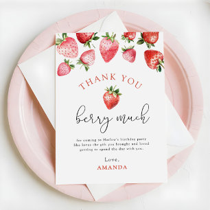 Strawberry 1st Birthday Berry Sweet One Thank You Card