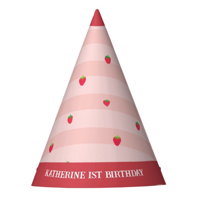 Strawberry 1st Birthday Berry Sweet Pink Party Hat (Front)