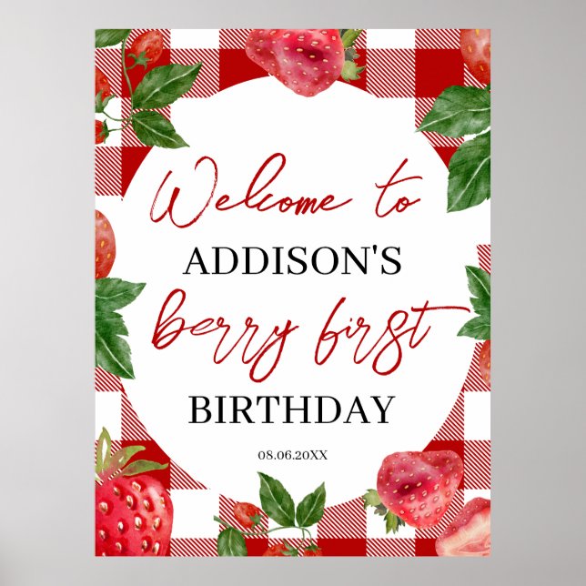 Strawberry 1st birthday Berry Sweet Poster (Front)