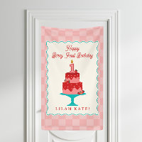 Strawberry 1st Birthday Cake Chequered