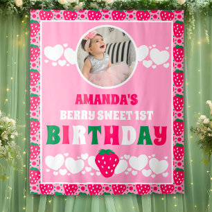 Strawberry 1st Birthday Celebration Photo Backdrop Tapestry