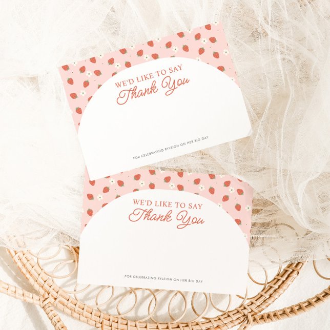 Strawberry 1st Birthday Girls Thank You Card (Creator Uploaded)